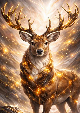 Majestic Golden Deer with Glowing Antlers