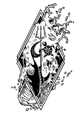 Ocean Trident Black and White Art