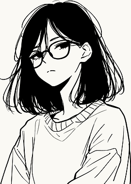 Anime Girl with Glasses Illustration