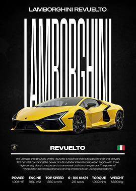 Lamborghini Revuelto Yellow Car Poster