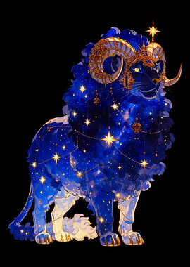 Celestial Lion Golden Crown Leo Aries Zodiac