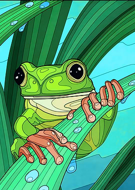 Cartoon Frog on a Leaf
