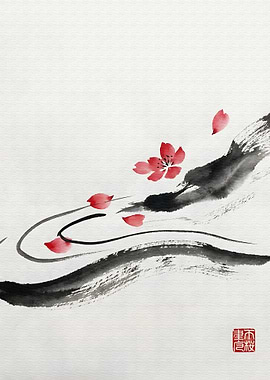 Cherry Blossom Sumi-e Painting