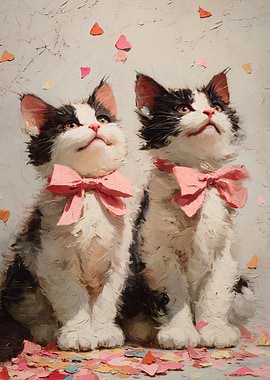 Two Kittens with Pink Bows
