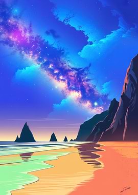 Coastal Landscape with Milky Way