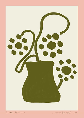 Olive Green Floral Still Life Art
