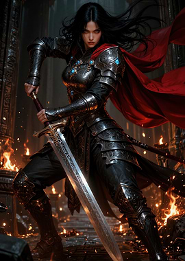 Female Warrior with Sword in Armor