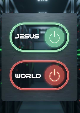 Jesus vs World Power Button Concept