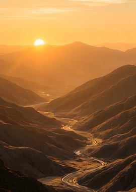 Golden Sunset Over Mountain Valley