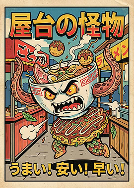 Ramen Monster Cartoon Poster