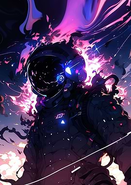 Astronaut in Space with Neon Lights