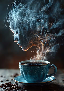 Coffee Dream: Woman Emerging from Steam