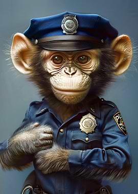 Monkey in Police Uniform Portrait