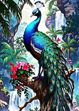 Peacock in Tropical Paradise