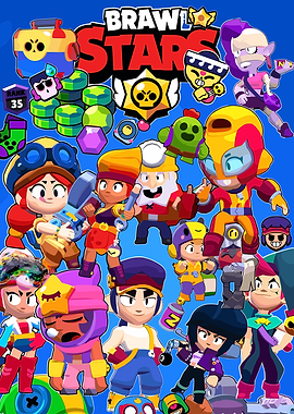 Brawl Stars Character Collage on Blue
