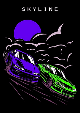 Purple and Green Racing Cars