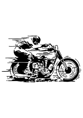 Motorcycle Rider Black and White Illustration
