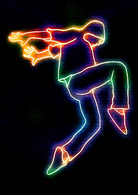 Neon Dancer Silhouette on Brick Wall