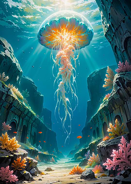 Luminous Jellyfish Drift Through Ancient Reefs