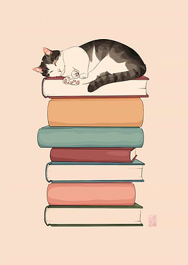 Cat Nap on Books