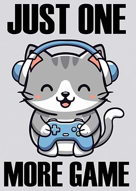 Cute Cat Gamer Cartoon Just one more Game