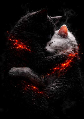 Black and White Cats Couple - Luxury Animal Wall Art - Romantic Gift Decor