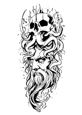 Skull and Bearded Man Illustration