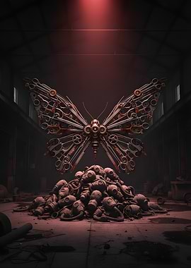 Steampunk Butterfly over Gas Masks