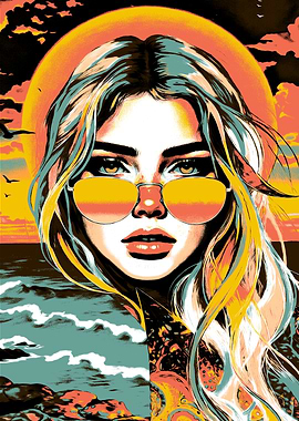 Girl with Sunglasses at Sunset