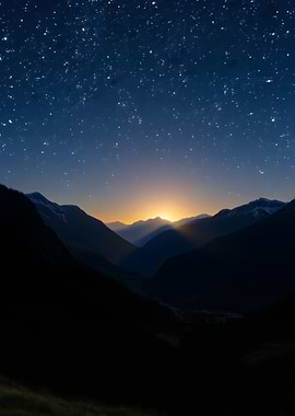Starry Night Over Mountain Range