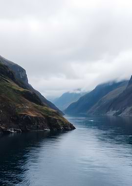 Fjord Landscape with Mountains and Water