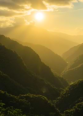 Golden Mountain Valley at Sunset