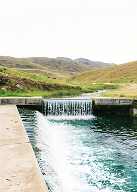 Waterfall in a green landscape