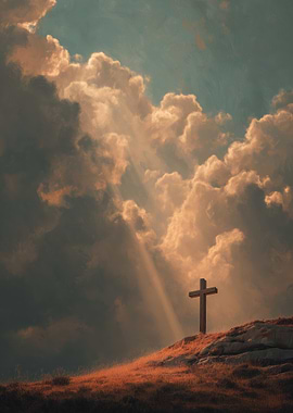 Cross on Hill with Sun Rays