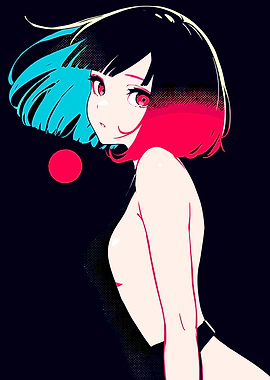 Anime Girl with Colorful Hair