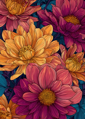 Floral Pattern with Dahlias