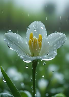 White Flower in Rain