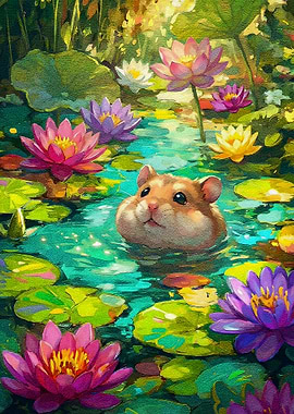 Hamster in a Lotus Pond