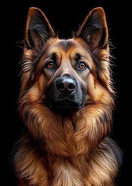 German Shepherd Portrait on Black Background