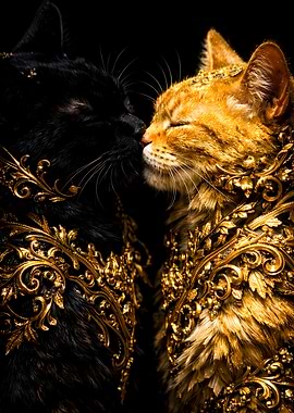 Cats Couple - Luxury Animal Wall Art - Romantic Gift Decor