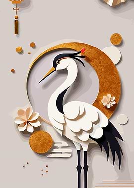 Elegant Crane Art with Golden Accents