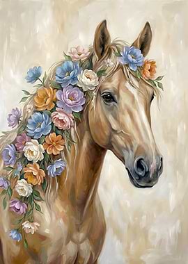 Horse with Floral Crown Painting