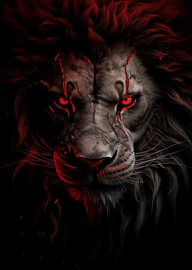 Lion with Red Eyes Digital Art