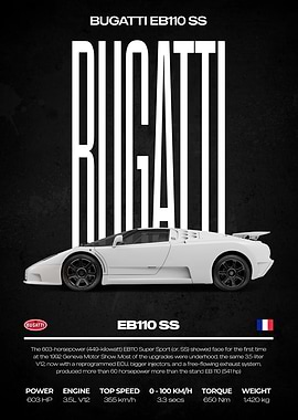 Bugatti EB110 SS Car Poster