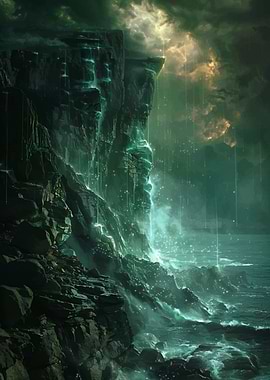 Mystical Cliffside Waterfall Landscape