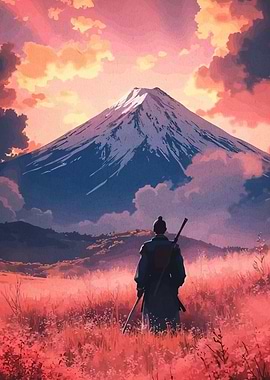 Samurai and Mount Fuji Landscape