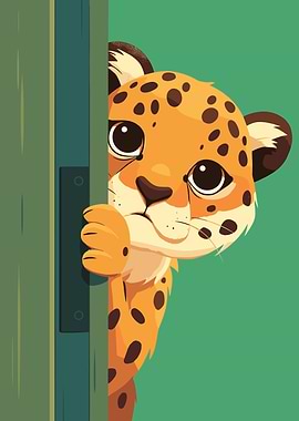 Cartoon Cheetah Peeking Behind Door