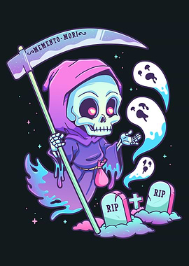 Pastel Goth Grim Reaper with Ghosts