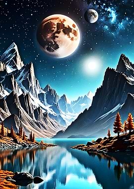 Mountain Lake Under the Moon