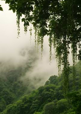 Misty Green Mountain Landscape